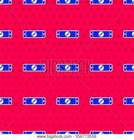 Blue Construction Bubble Level Icon Isolated Seamless Pattern On Red Background. Waterpas, Measuring
