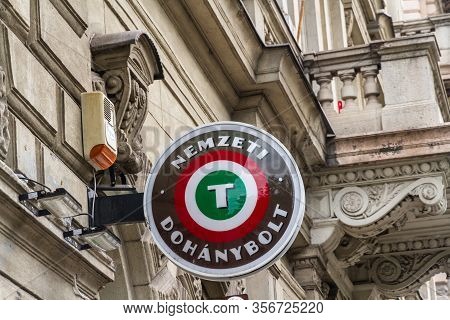 Budapest, Hungary - Sign For A Tobacconist, Landscape On September 17 2019 In Hungary