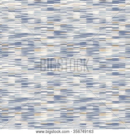 Blue French Melange Vector Broken Stripe Texture Seamless Pattern. Variegated Marl Grunge Abstract B