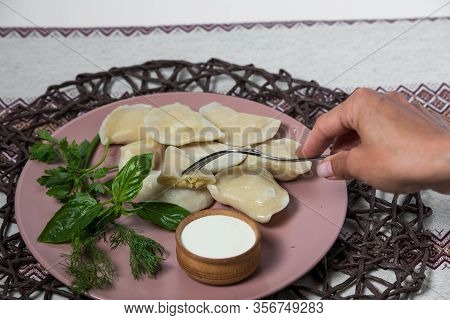 Dumplings With Potatoes, Homemade Traditional Ukrainian Dish Varenyky
