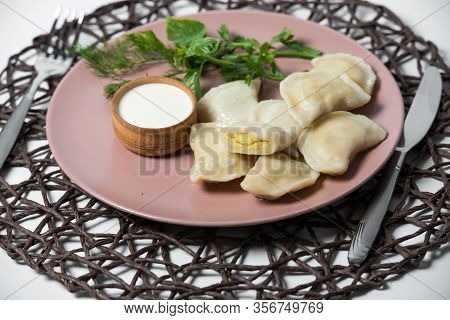 Dumplings With Potatoes, Homemade Traditional Ukrainian Dish Varenyky