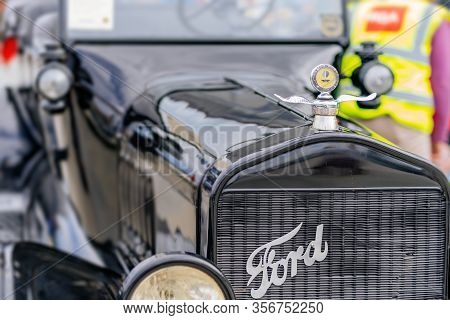 Bray, Ireland, June 2018 Bray Vintage Car Club Show, Open Air Retro Cars Display. Front View On Blac