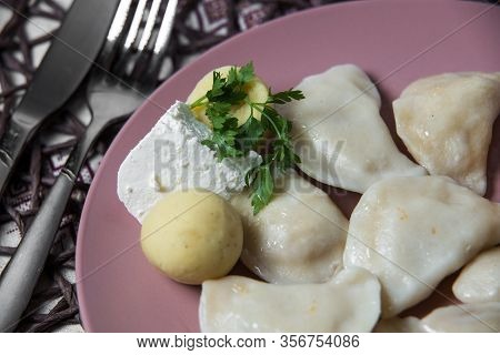 Dumplings With Potatoes, Homemade Traditional Ukrainian Dish Varenyky