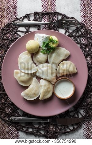 Dumplings With Potatoes, Homemade Traditional Ukrainian Dish Varenyky