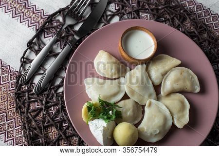 Dumplings With Potatoes, Homemade Traditional Ukrainian Dish Varenyky