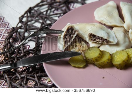 Dumplings With Pluck, Homemade Traditional Ukrainian Dish Varenyky