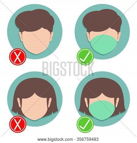 Boy And Girl Icon Wear Face Mask To Avoid Viruses And Air Pollution