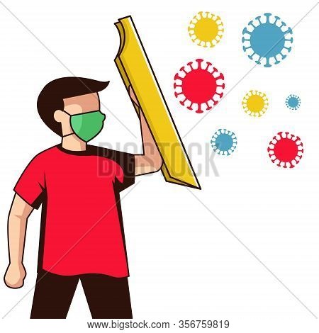 Illustration Of A Man Holding A Shield In His Hand Try To Protect From Viruses