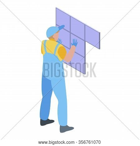 Working Tiler Icon. Isometric Of Working Tiler Vector Icon For Web Design Isolated On White Backgrou