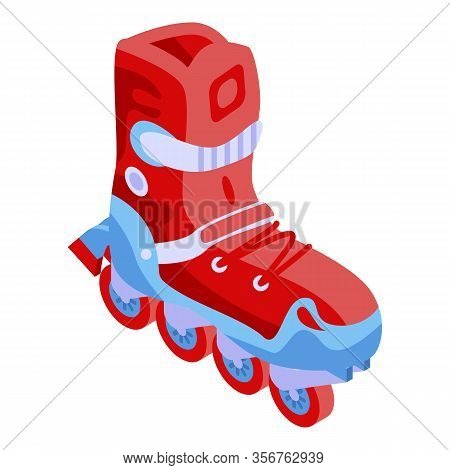 Red Inline Skates Icon. Isometric Of Red Inline Skates Vector Icon For Web Design Isolated On White 