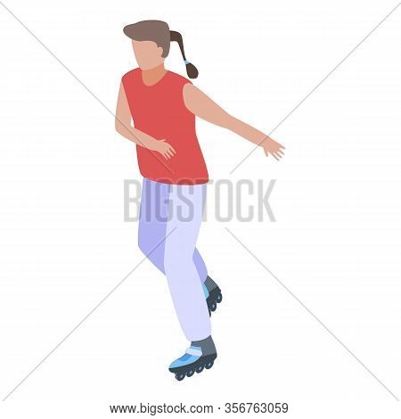 Rollerskate Girl Icon. Isometric Of Rollerskate Girl Vector Icon For Web Design Isolated On White Ba