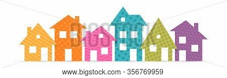 Colorful Suburban Houses Flat Icon. Vector Illustration