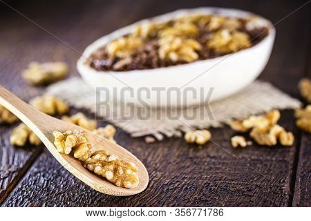 Chocolate Easter Egg With Icing And Nut Filling. Gourmet Easter Egg With Spoon, For Quaremsa Do Bras