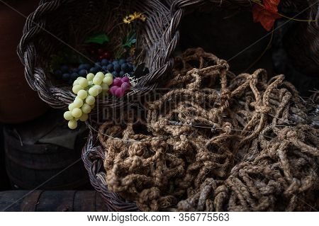 Various Foods In Foreground In Vertical Photo Darkened At Their Edges