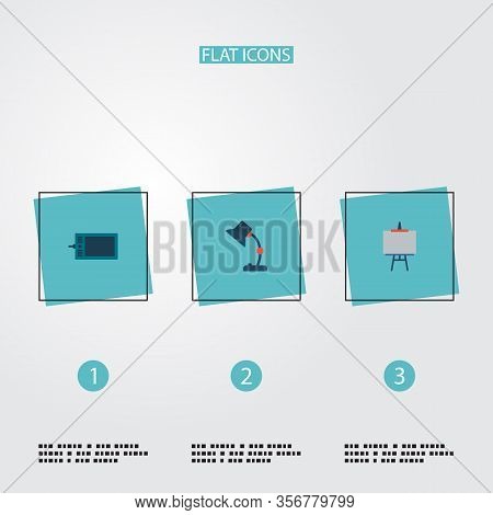 Set Of Constructive Icons Flat Style Symbols With Table Lamp, Graphic Tablet, Easel And Other Icons 