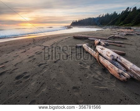 Sunset Along The West Coast Trail On Vancouver Island In British Columbia, Canada.