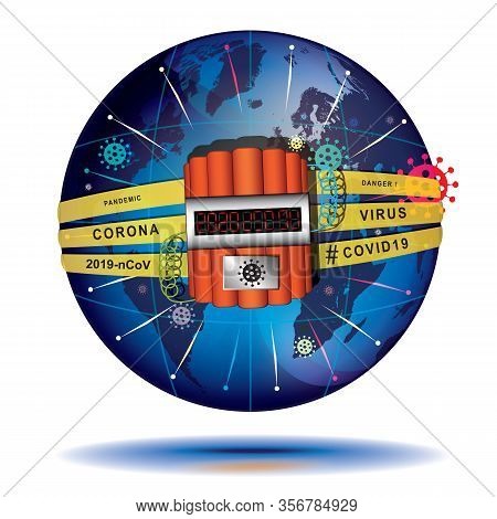 Coronavirus 2019 - Harbinger Of The End Of The Time. Conceptual Vector Illustration. Globe Wrapped B