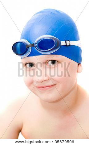 Junge Schwimmer. Isolierung auf weiß.