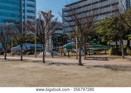 Daejeon, South Korea; March 16, 2020: Phantom F4 And F5b Freedom Fighter Aircraft On Display In Bora