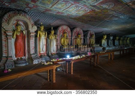 Ancient Sculptures Of Buddha In The Cave Temple Of Rangiri Dambulu Vihara. Dambulla, Sri Lanka