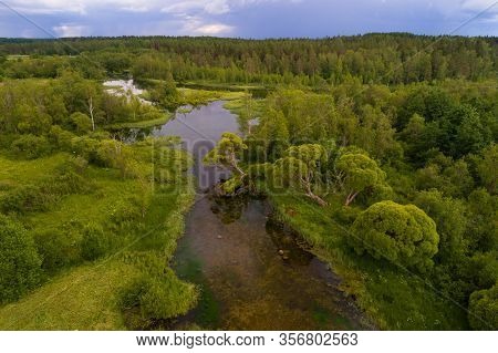 Above The Izvarka River On A Cloudy July Day (aerial Photography). Izvara, Leningrad Region. Russia
