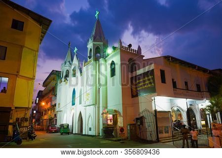 Colombo, Sri Lanka - February 23, 2020: Annai Velangani Catholic Church At Evening Twilight
