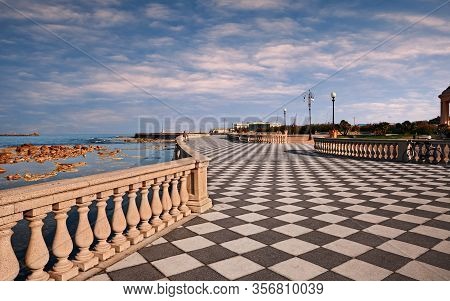 Leghorn (livorno), Tuscany, Italy:  Landscape At Dawn Of The Promenade Mascagni Terrace, A Picturesq