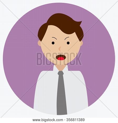 Illustration Vector Graphic Of Man In Flat Design Angry Expression. Perfect For Potrait Emoticon.