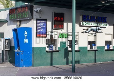San Ysidro, California, Usa - March 20, 2020: The Mexican Peso Was Selling At 20 Pesos To A Dollar E
