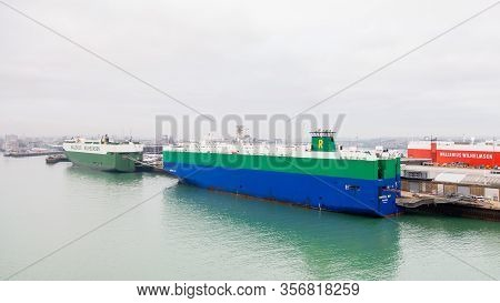 Southampton, England - October 29:  The Vehicle Carriers Porgy And Crystal Ray Are Pictured Docked I