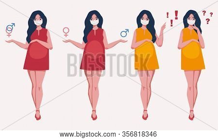 Pregnant Woman Wearing A Medical Mask. Stylized Vector Illustration.