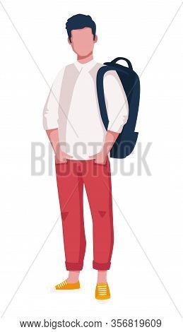A Boy Is A Teenager With A Backpack On A White Background. A Young Student On The Day Of Class.
Vect