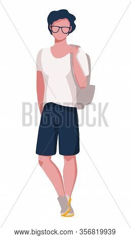 A Boy Is A Teenager With A Backpack On A White Background. A Young Student On The Day Of Class.
Vect