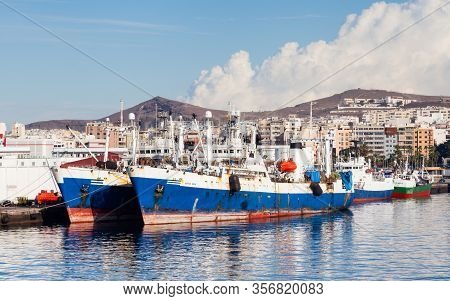 Las Palmas De Gran Canaria, Spain - November 4:  Ships Are Pictured Docked In Port Las Palmas De Gra