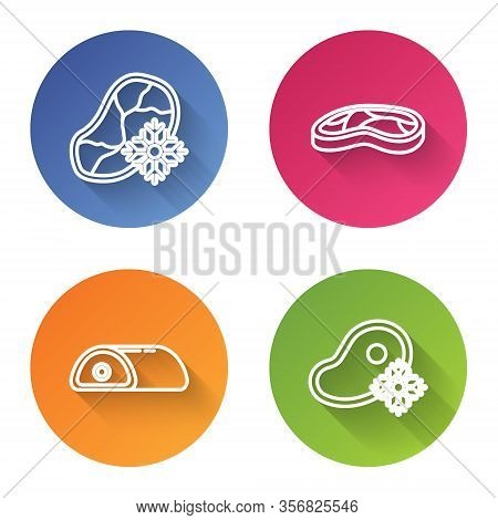 Set Line Fresh Frozen Steak Meat, Steak Meat, Meat And Fresh Frozen Steak Meat. Color Circle Button.