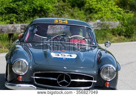 Pesaro Colle San Bartolo , Italy - May 17 - 2018 : Mercedes-benz 300 Sl CoupÉ (w198) 1955 On An Old 