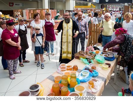 Voronezh, Russia - August 14, 2019: Priest At The Celebration Of Honey Savior, Central Voronezh Mark
