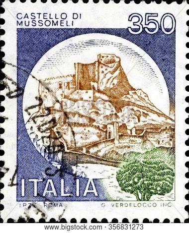 02 10 2020 Divnoe Stavropol Territory Russia The Postage Stamp Italy 1980 Castles Mussomeli Castle S