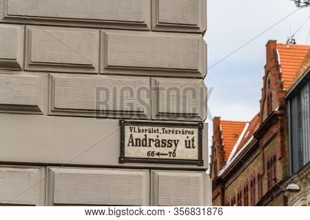 Road Sign In Budapest Hungary, Andrassy Ut.