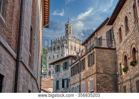 View Of Palazzo Dei Consoli, Historical Medieval Building, Symbol Of The Umbrian City