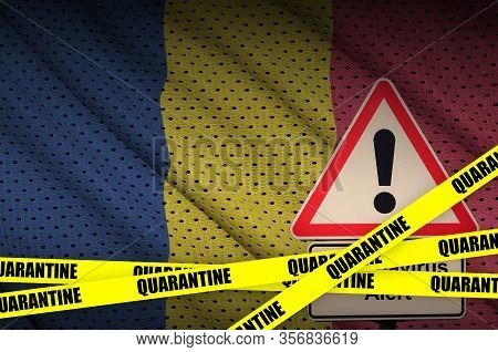 Chad Flag And Covid-19 Quarantine Yellow Tape. Coronavirus Or 2019-ncov Virus