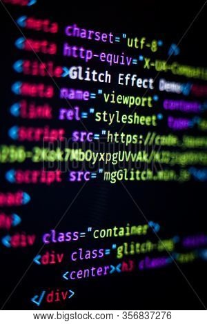 Computer Code On The Screen. Technical Error. Glitch. Computer Science.
