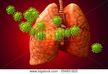 3d illustration showing Coronavirus attacking human lungs. This virus could be dangerours or deadly SARS.