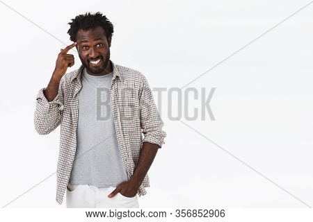 Think About It. Guy Insist You Should Make Choices Wisely. Attractive Smiling, Happy African-america
