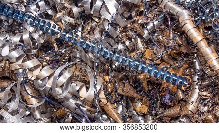 Colored Shavings. Background Or Screensaver Of Colored Metallic Chips.abstract Color Background Of M