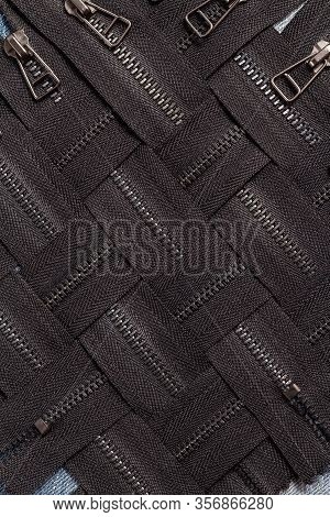 Pack A Lot Of Black Metal Brass Zippers Stripes With Sliders Pattern For Handmade Sewing Tailoring L