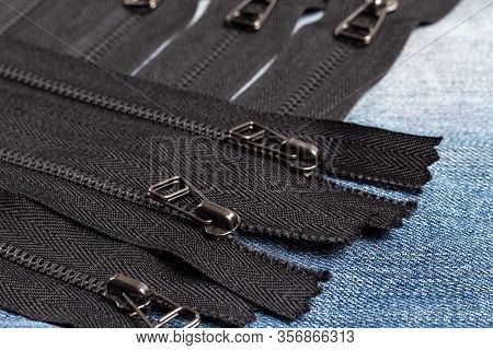 Pack A Lot Of Black Metal Brass Zippers Stripes With Sliders Pattern For Handmade Sewing Tailoring L