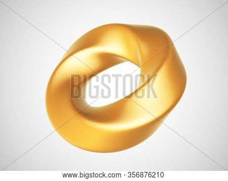3d Golden Deformed Torus Isolated On White Background. Glamorous And Luxury Golden Decoration Elemen