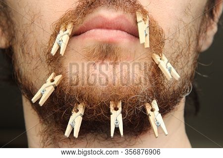 A White Man With A Beard And A Mustache, The Lower Part Of The Face With A Mouth, Lips And Chin, On 
