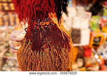 Different Color Threads Of Gods In A Shop